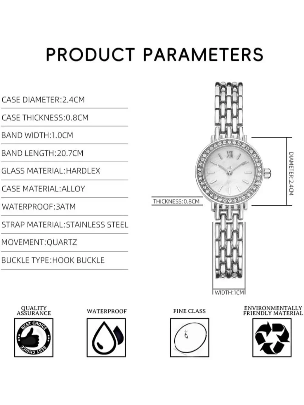 Women's Silver And White Analog Relogio Feminino Waterproof Bracelet Wrist Watch